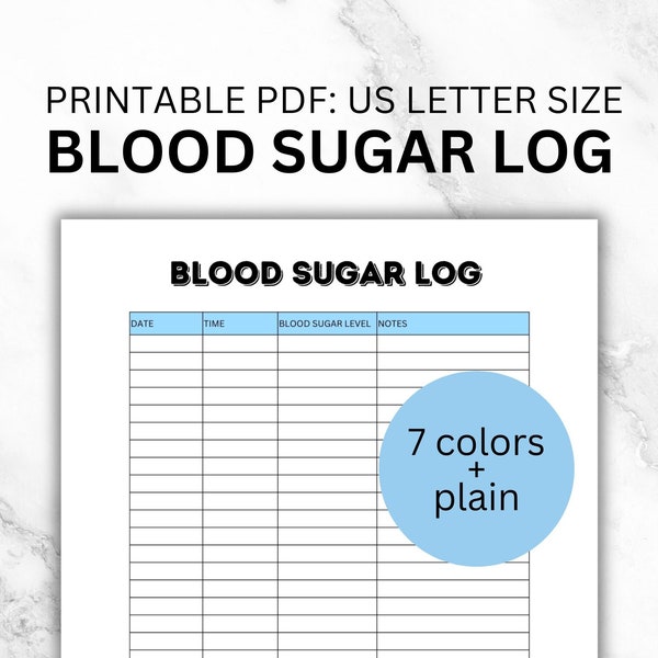 Blood Sugar Log, Blood Sugar Tracker, Blood Glucose Log, Diabetes Tracker Printable PDF, Blood Glucose Tracer, Pre Diabetes Tracker Log