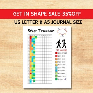 Daily Step Tracker, Step Counter Printable Sheet, Step Challenge, Monthly and Yearly Tracker, Fitness Journal Tracker, Step Goal, Health Log
