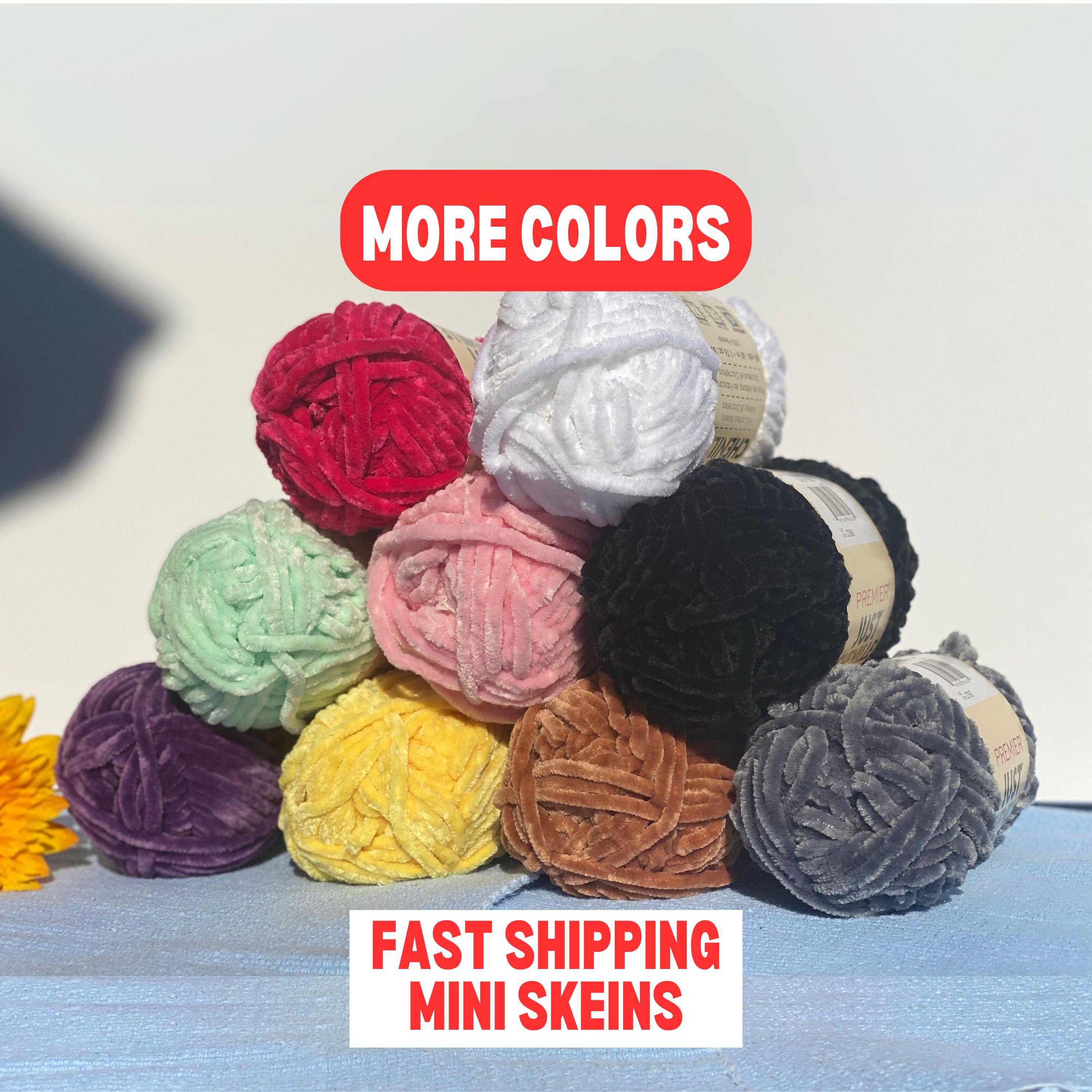 Premier Chenille Yarn Amigurumi Just Chenille Mini Skein Chunky Yarn, Crochet Plushies Yarn, Pink, Purple, Blue, Yellow, White Black Yarn