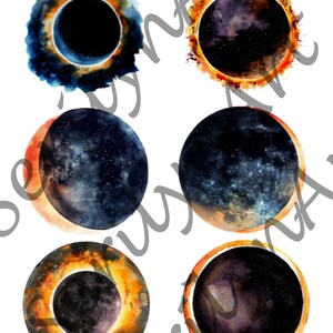 Hoja de pegatinas Eclipse solar de abril para diario, planificadores, álbumes de recortes, técnicas mixtas y otros proyectos artísticos