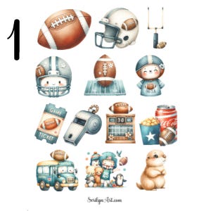Foglio di adesivi a tema calcio acquerellato per bullet journaling, planner, scrapbooking, tecniche miste e altri progetti artistici