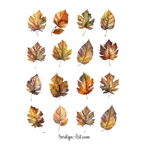 Foglio di adesivi Foglie acquerellate per bullet journal, scrapbooking, planner, tecniche miste e altri progetti artistici