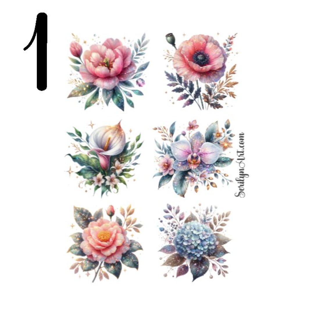 Sticker Sheet Glitter Flowers for Bullet Journaling, Planners ...