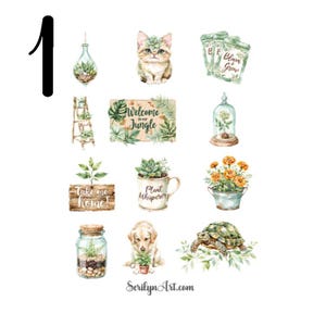 Hoja de pegatinas con el tema "Me encantan las plantas" para bullet journaling, planificadores, scrapbooking, técnicas mixtas y otros proyectos artísticos.