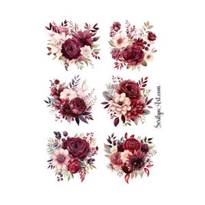 Feuille d'autocollants fleurs bordeaux pour bullet journal, agendas, scrapbooking, techniques mixtes et autres projets artistiques