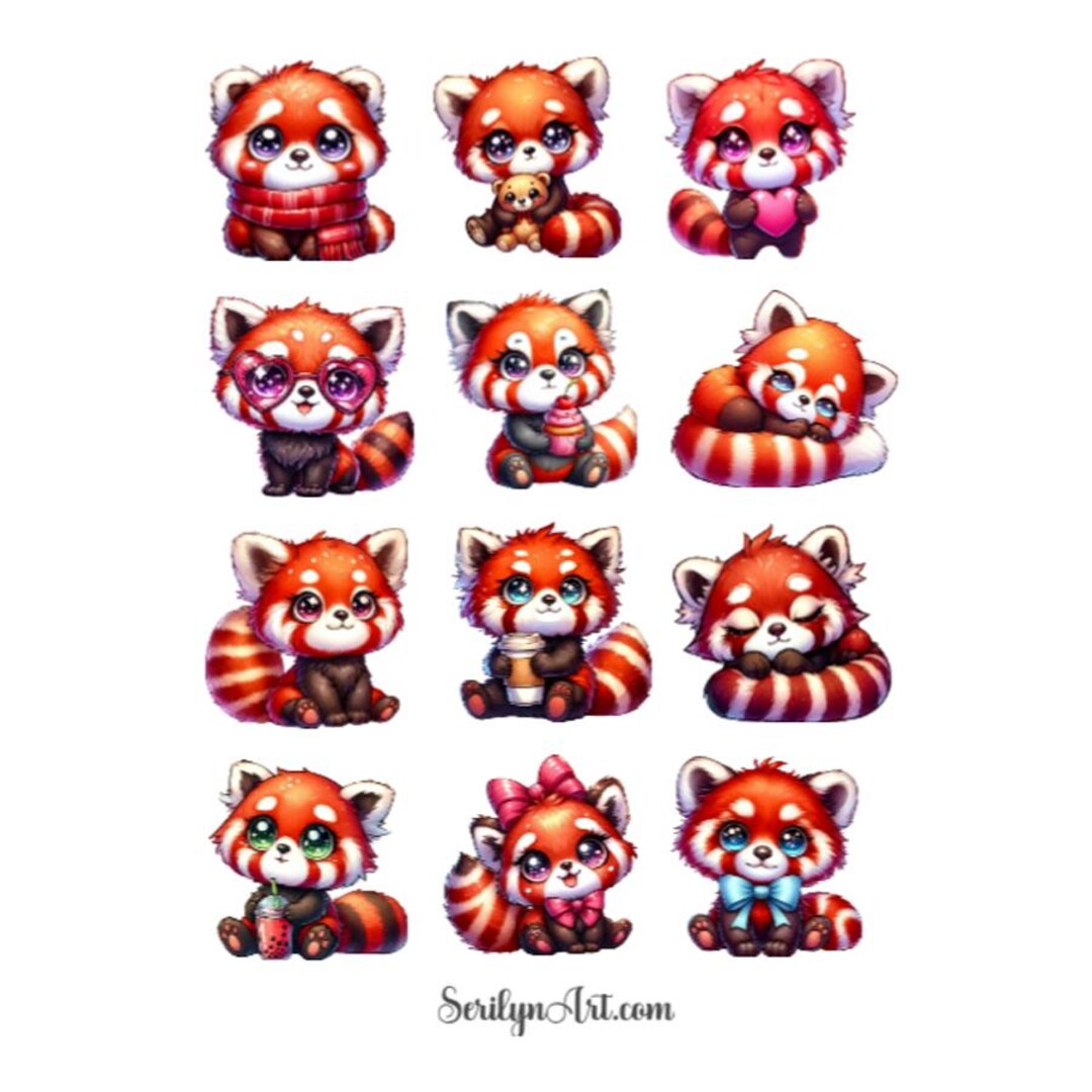 Sticker Sheet Kawaii Red Pandas Themed for Bullet Journal, Scrapbooking ...