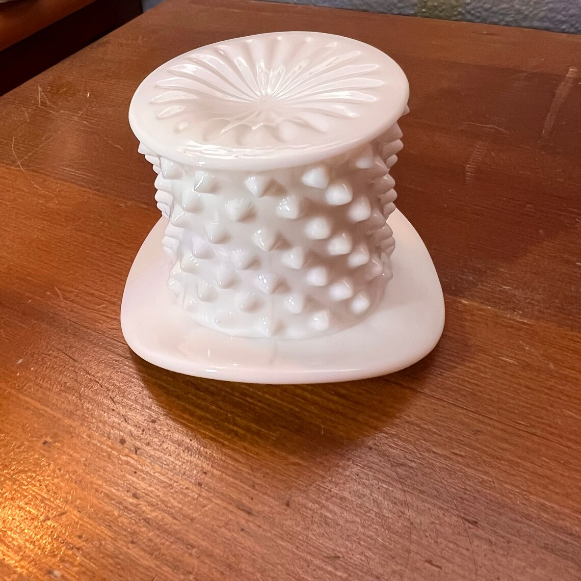Vintage Fenton Hobnail White Milk Glass Top Hat Toothpick Holder