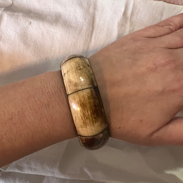 Vintage brass bangle with natural dyed Camel bone inlayed panels