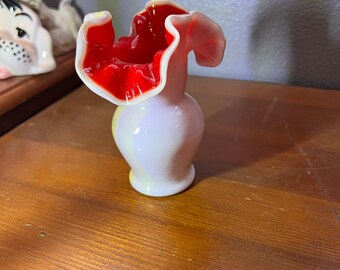 Satin Red milk glass vase, mcm decor beautiful!