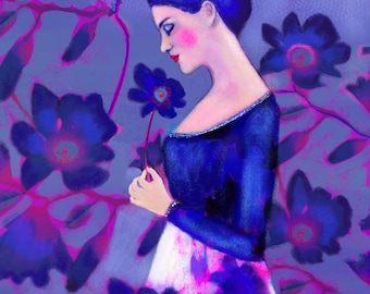 Art Deco Woman Portrait Print, Original Vintage Feminine Wall Art