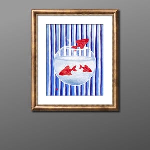 Goldfish rebellion, goldfish painting, fish wall art decor, art print from original artwork by LiliWestArtWorld