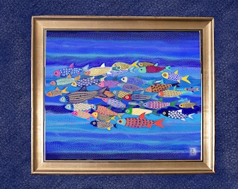School Fish Art Print - Colorful Coastal Decor - Beach House Artwork from Original Painting