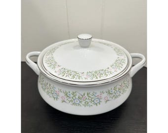 Vintage Auflaufform mit Frühlingsmuster und silbernem Rand von Taihei China