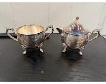 Leonard verzilverde creamer en suikerpot op voet Vintage