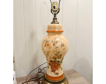 Lampada vintage in barattolo di zenzero con fiori di pesco di metà secolo - FUNZIONANTE