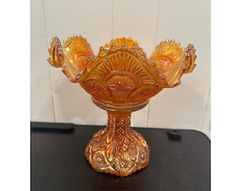 Antique Imperial Glass Company "Twins" Fruit Pedestal Set Marigold Carnival