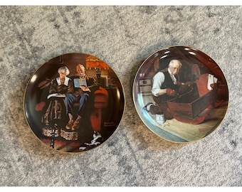 Norman Rockwell Knowles Collector Plates Grandpas Gift & Evenings Ease Set of 2