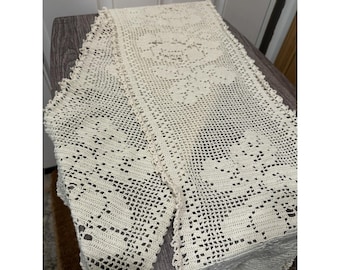 Vintage hand crochet table runner Extra Long