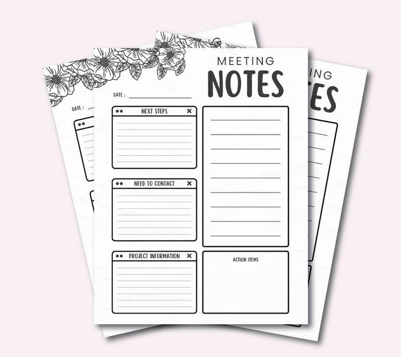 Meeting Notes Notepad Meeting Notes Template- Digital Download - Etsy