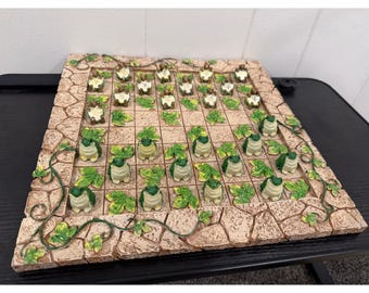 Garden Frog and Turtle 3D Checkers Set Whimsical Stone Look Ivy Board Game