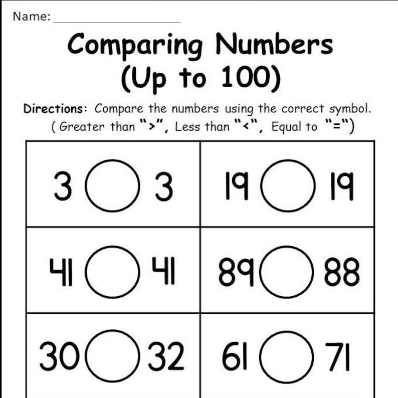 10 Printable Comparing Numbers Worksheets up to 100 for 1st Grade-2nd ...