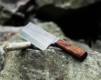 Handmade “Shinobi” Cleaver Knife - Forged Steel, Ironwood Handle, Professional Meat and Vegetable Knife