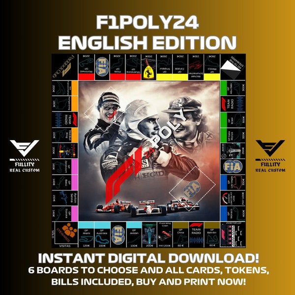 Monopoly F1 | F124Poly Imprimible Edicion Formula Uno En Inglés | Juego de Mesa Completo | Descarga digital instantánea