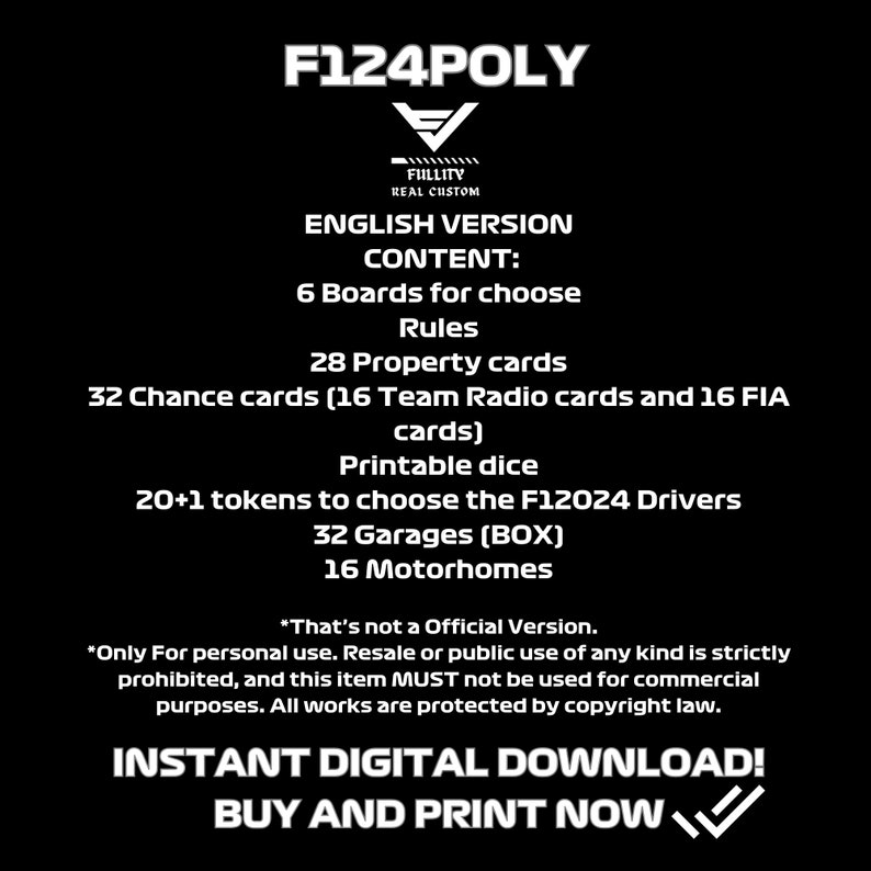 F124poly Printable Edition 2024 | Monopoly F1 English Edition | Tematic ...
