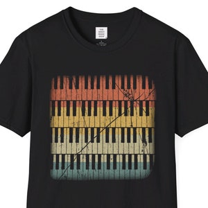 Vintage Piano Keys T-Shirt, Retro Piano Keyboard Unisex Tee, Music Lover Gift, Grunge Style T Shirt Gift for Pianist, Music Teacher, Him Her