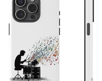 Drummer Silhouette Phone Case: Music Notes, Impact Resistant