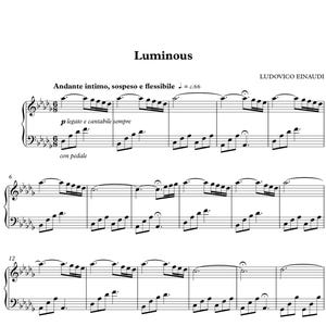 Luminous by Ludovico Einaudi, Sheet Music for Piano Solo, Intermediate Level, Instant Printable PDF Sheet Music Download, Piano Music Sheets