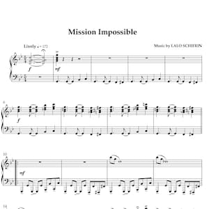 Mission Impossible Piano Sheet Music: Lalo Schifrin Theme (Digital PDF Download)