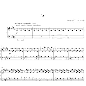 Fly by Ludovico Einaudi, Sheet Music for Piano Solo, Intermediate Level, Instant Printable PDF Sheet Music Download, Piano Music Sheets