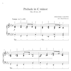 Prelude in C Minor Op 28 No 20 by Chopin, arranged for Intermediate Level Piano, Instant Printable PDF Sheet Music Download, Piano Sheets