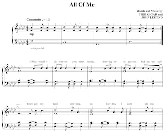 All Of Me von John Legend, Notenarrangement für Klavier solo, Text enthalten, mittlere Stufe, druckbare PDF-Noten zum Herunterladen