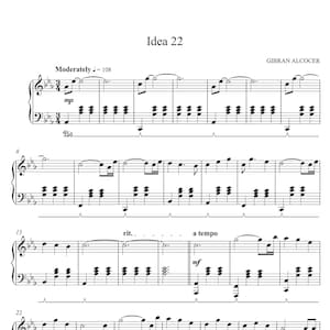 Idea 22 by Gibran Alcocer, Sheet Music for Piano Solo, Intermediate Level, Instant Printable PDF Sheet Music Download, Piano Music Sheets