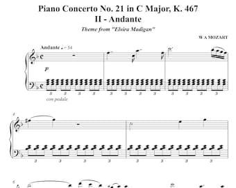 Mozart Piano Concerto 21, II Andante: Piano Solo Sheet Music (Digital PDF)