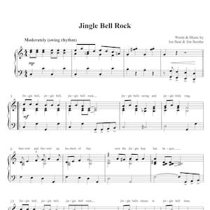 Jingle Bell Rock by Bobby Helms, Christmas Sheet Music arranged for Piano, Lyrics Included, Printable Xmas Piano Music Sheets PDF Download