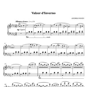 Valzer d&#39;Inverno by Andrea Vanzo, Sheet Music for Piano, Intermediate Level, Instant Printable PDF Sheet Music Download, Piano Music Sheets