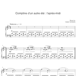 Comptine d'un autre été - l'après-midi by Yann Tiersen、ピアノソロ用楽譜、中級レベル、インスタントPDF楽譜ダウンロード