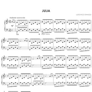 Julia by Ludovico Einaudi, Sheet Music for Piano, Intermediate Level, Instant Printable PDF Sheet Music Download, Piano Music Sheets