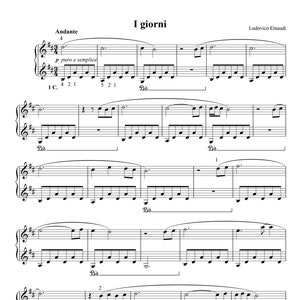 I Giorni by Ludovico Einaudi, Sheet Music for Piano Solo, Intermediate Level, Instant Printable PDF Sheet Music Download, Piano Music Sheets