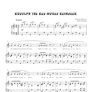 May include: Sheet music for the song "Rudolph the Red-Nosed Reindeer" by John Marks. The music is written in standard notation with lyrics printed below the musical notes.