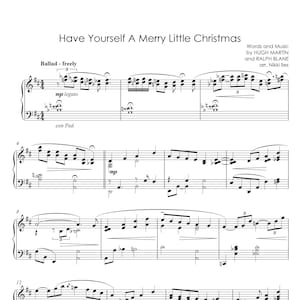 Puede incluir: Partitura musical para la canción "Have Yourself a Merry Little Christmas" de Hugh Martin y Ralph Blane. La música está arreglada para piano e incluye la letra de la canción.