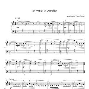 La Valse d&#39;Amelie by Yann Tiersen, Sheet Music for Piano Solo, Intermediate Level, Instant Printable PDF Sheet Music Download, Piano Music