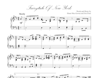 Fairytale Of New York by The Pogues, Sheet Music for Piano Solo, Christmas Song, Digital PDF Instant Printable Download