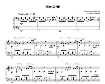 Imagine by John Lennon, Sheet Music, arranged for Piano Solo, Digital PDF Instant Printable Download