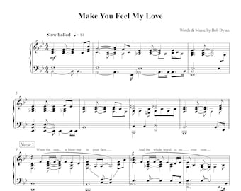 Make You Feel My Love by Bob Dylan, sung by Adele, Sheet Music arranged for Piano Solo, Digital PDF Music Sheets, Printable Instant Download