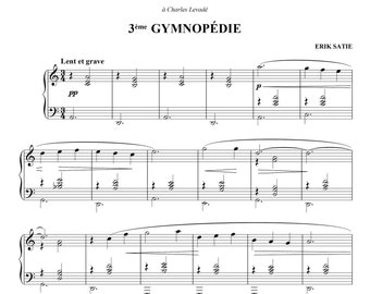 Gymnopédie No. 3 by Erik Satie, Sheet Music for Piano Solo, Two Versions,  Intermediate Level, Printable PDF, Instant Download