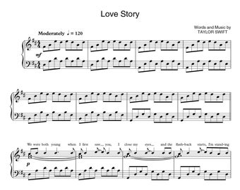 Love Story by Taylor Swift, Sheet Music arranged for Piano Solo, Digital PDF Music Sheets, Printable Instant Download